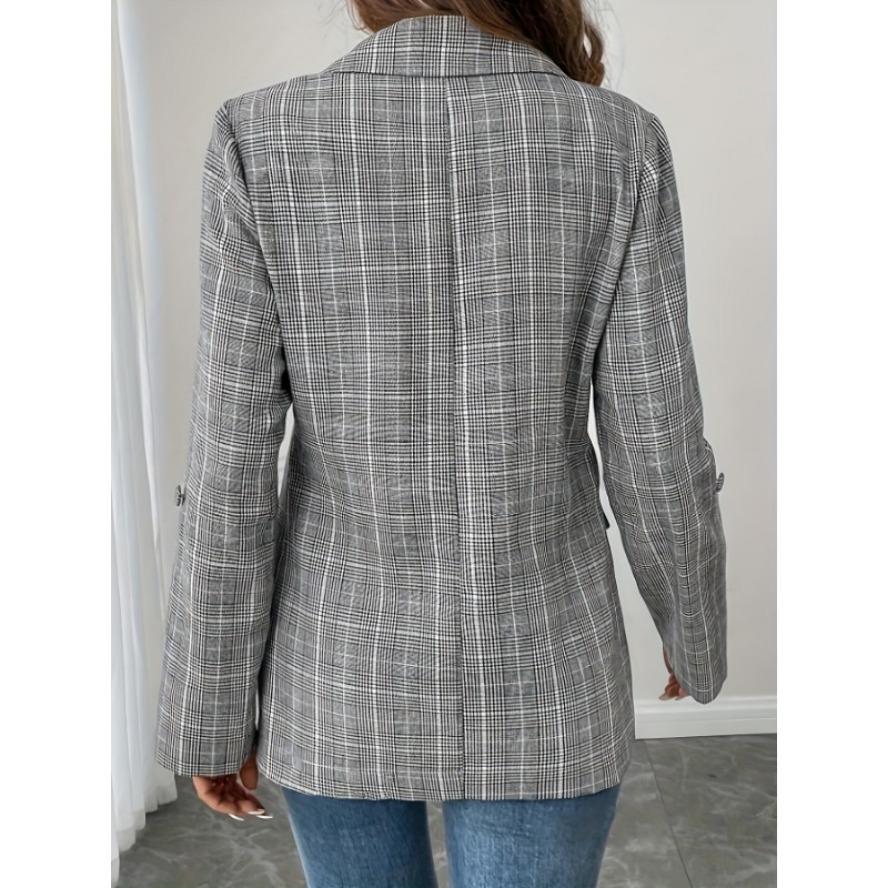 YYFS Women's Fashion Casual Plaid Print Autumn Winter Long Sleeve POLO Neck Jackets & Coats