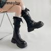 Autumn Winter Vintage Woman Knee-High Boots Slip-On Thick Bottom Shoes Ladies Western Cowboy Botas De Mujer