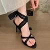 Fashion Blue Back Elastic Band Stilettos Sandals Solid Round Toe Cross-tied Slip-on Thin High Heels Pumps 2025 Women Concise Shoes