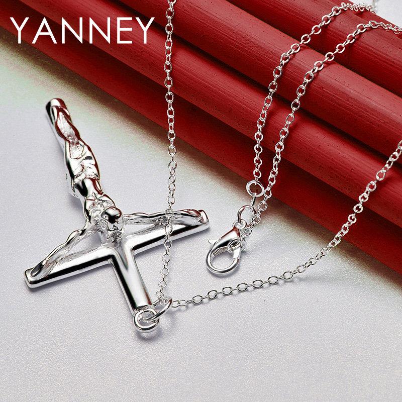 New 925 Sterling Silver 16-30 Inches Fine 60MM Cross Necklace For Women Men Fashion Charm Wedding Party Jewelry