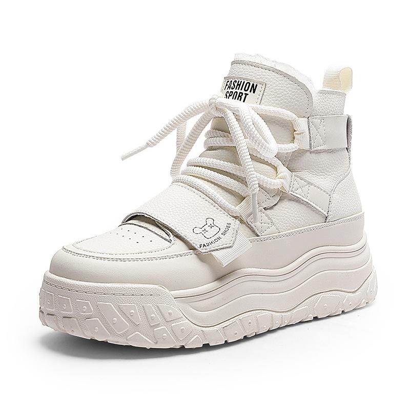 

Leather thick-soled snow boots winter new thickened warm high-top casual large cotton boots tide 34 бежевый