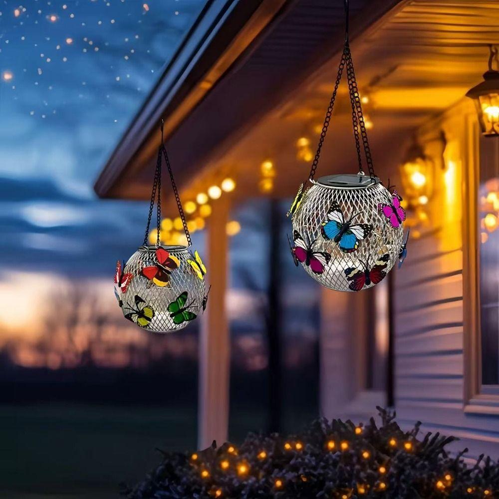 Retro Solar Butterfly Hanging Light Waterproof Garden Decorative Light  Party Decor