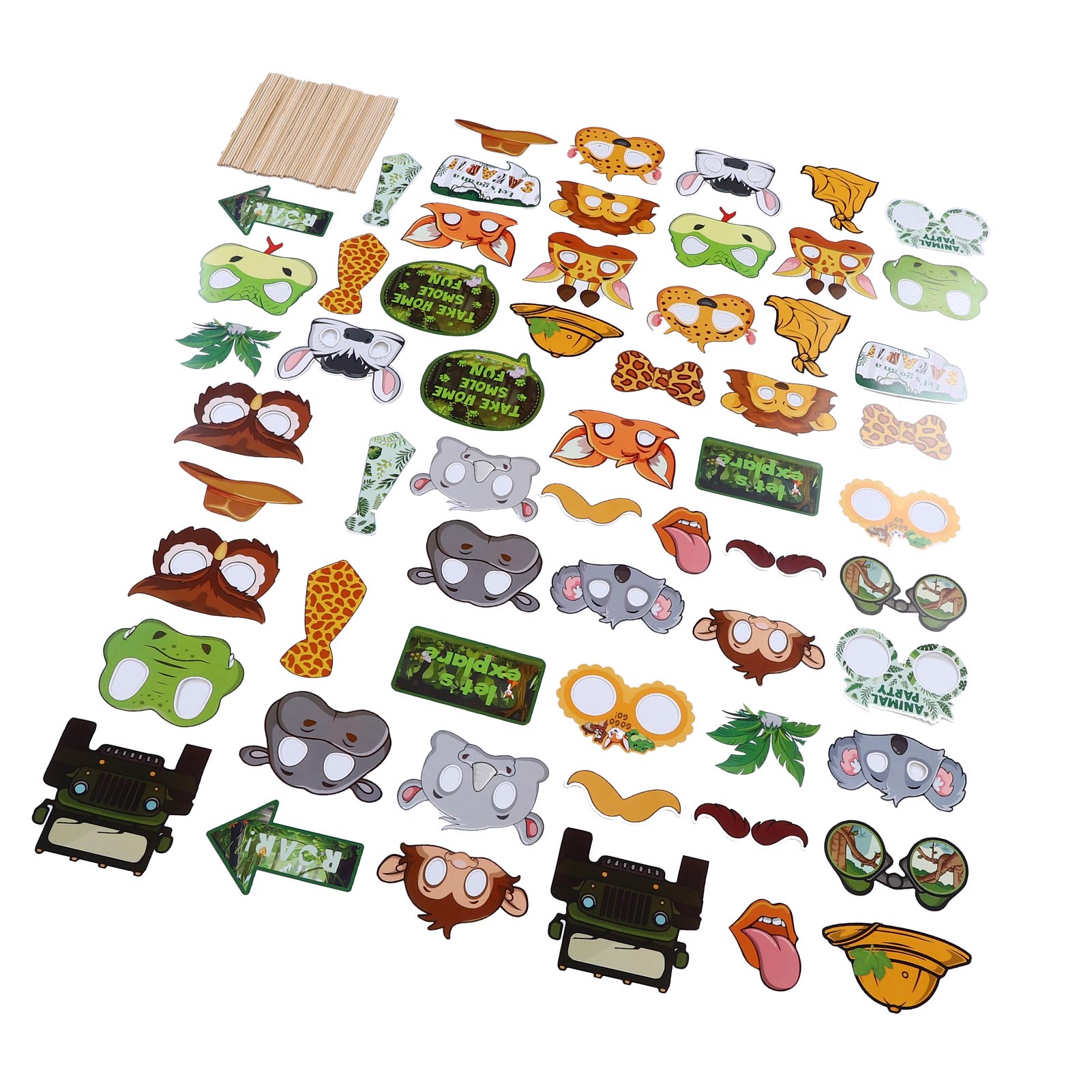 Konnwei 60Pcs Animal Props Kit Paper Fun Jungle Party Selfie Decorations Themed Party Supplies For Baby Shower Birthday