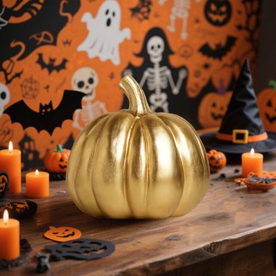 Enfeite de Abóbora de Halloween Acabamento Fino Peça de Arte de Abóbora Pintada à Mão Decoração de Casa Sazonal de Outono