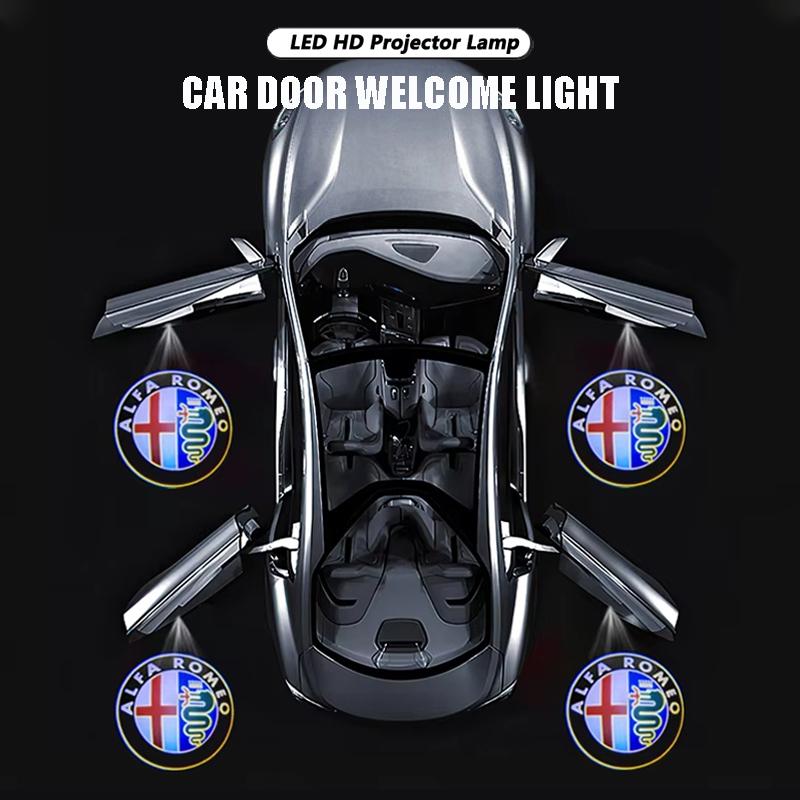 2026 Hot Sticker Car Door Wireless Welcome Light LED HD Projector Lamp Decoration For Alfa Romeo 156 159 147 4C 8C 166 Giulia G