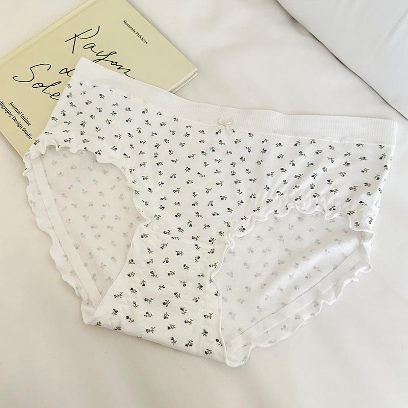 Girls Sweet Little Floral Cotton Crotch Briefs Panties