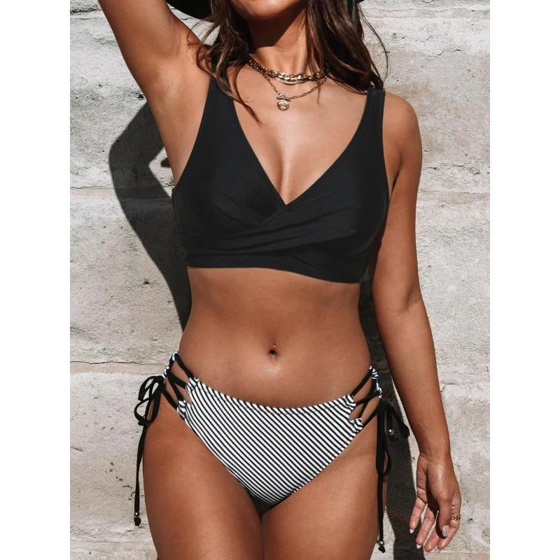Women Swimwear Cross Pleated Backless Lace Up Bikini 2026 New Beach Two Piece Bathing Suit Vintage Printing Bikini Set