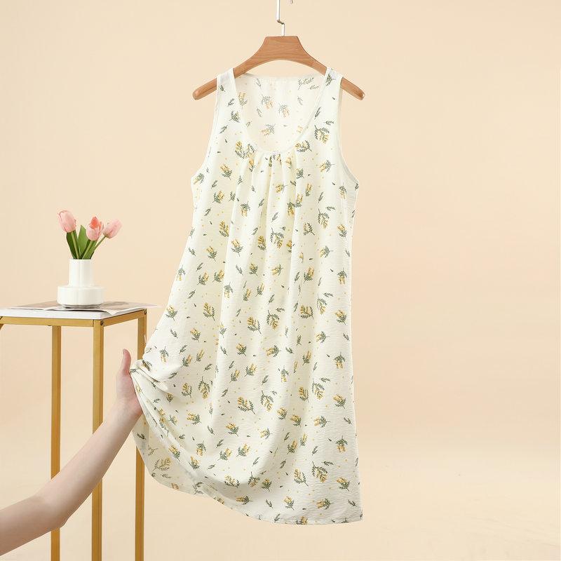 Estiva Donna Yunjin Cotone Senza Maniche Camicia da Notte Dolce Stile Ragazza Vestibilità Larga Cotone Viscosa Abito da Casa Casual Loungewear Quotidiano da Esterno Pigiami