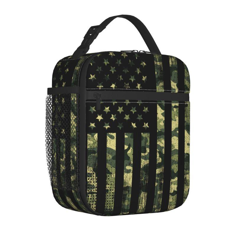 American Flag Camouflage Insulated Lunch Bag Camo USA Flag Patriotic Portable Thermal Cooler Oxford Lunch Bag Food Bento Box