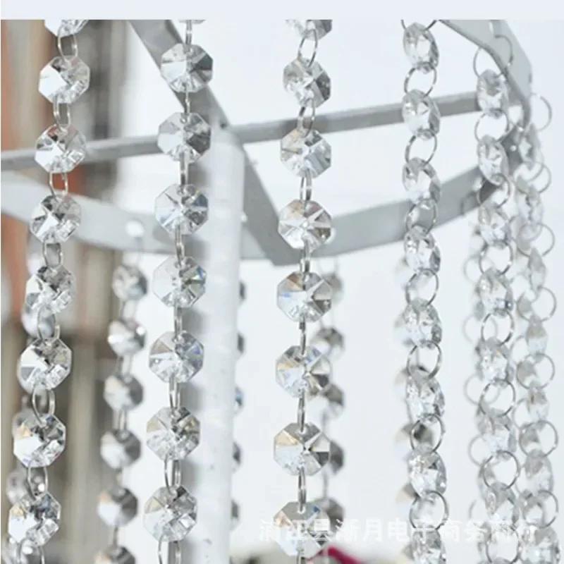 Long Octagon Beads With Silver Rings Hooks Crystal Chandelier Chain Garland For Transparent Crystal Beaded Curtain