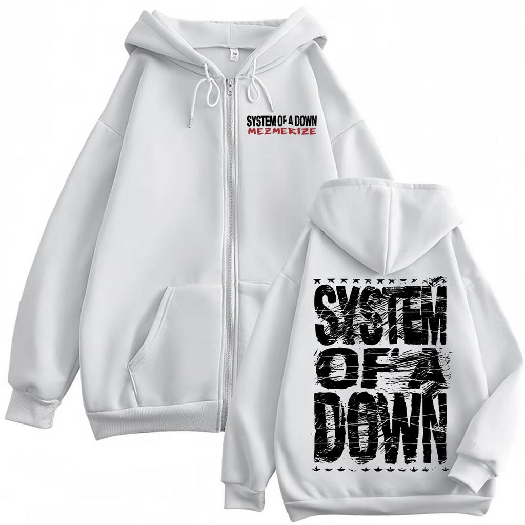 System of A Down Mezmerize Merch Reißverschluss-Hoodie Alternative Metal Musik Zip-Up Sweatshirts Rock Hip Hop Vintage Pullover Unisex