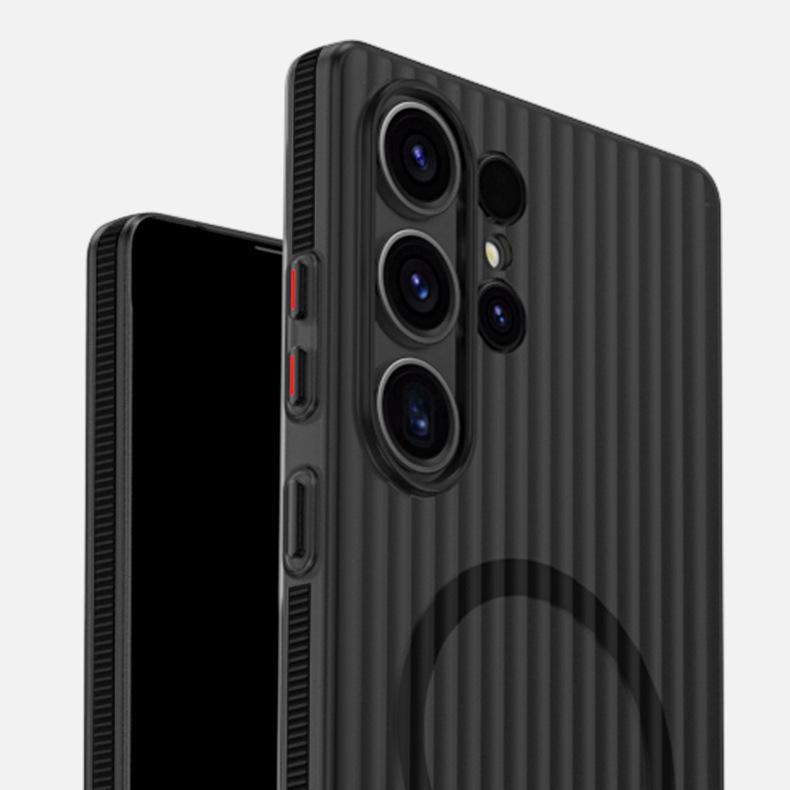 Suitable for Samsung S25 Ultra Magnetic Suction Mobile Phone Case S24 Matte Corrugated S25 Anti Slip Strip Pc Hard Shell Protection Case
