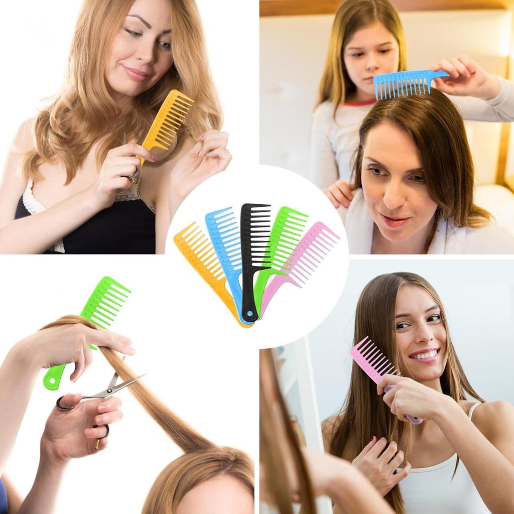 2 Pack Wide Tooth Comb, Hair Combs, Large Tooth Detangling Comb for Women Wet Curly Hair, Styling (Black/Pink)