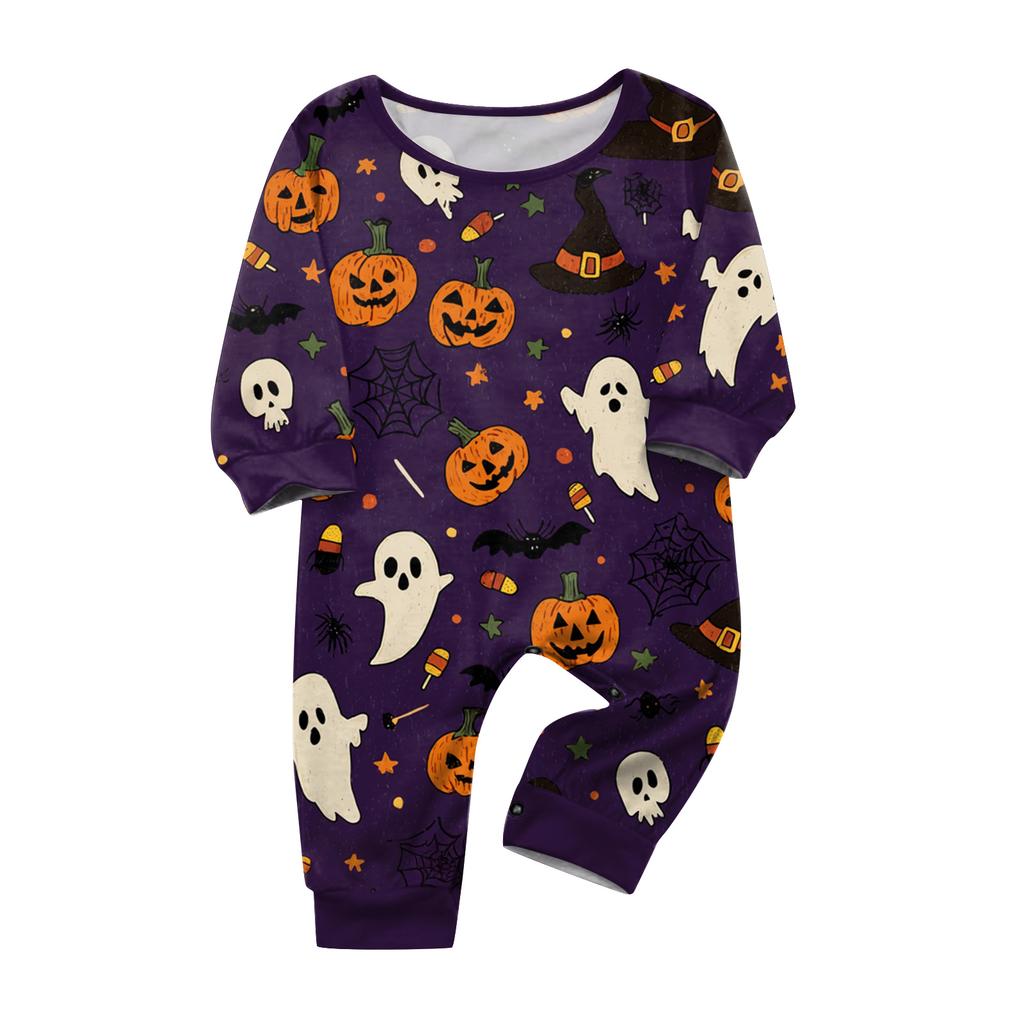 Family Matching Halloween Printed Pajama Set with Long Sleeve Top and Pants
