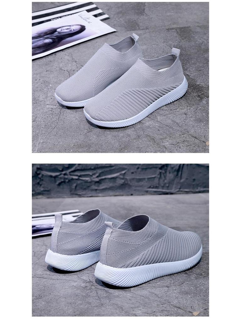 Women's Plus Size Flyknit Casual Running Shoes - Breathable Low-Top Sock Sneakers