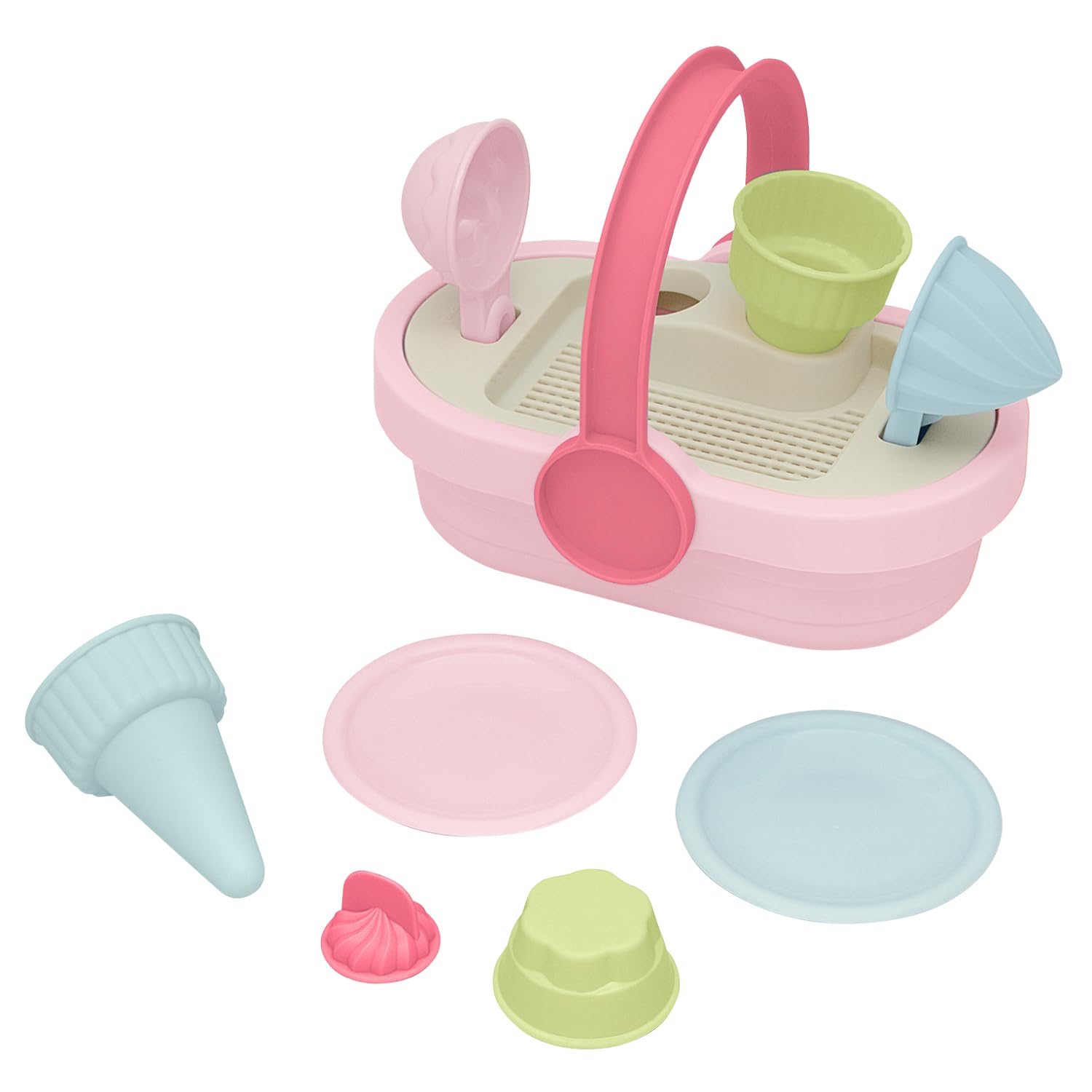 

Toyroyal Ice and Sweets Play Set Toy Bucket Storage Pastel Colors Cone and Pudding Molds Included