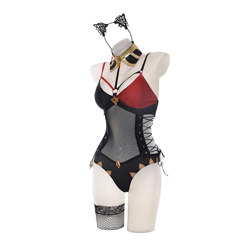 Dehya Bunny Girl Costume Original Genshin Impact Dehya Bunny Suit Sexy Lace-up Design Women Jumpsuit Full Set