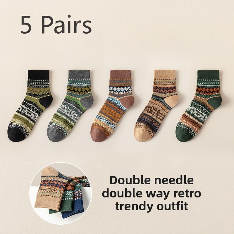 

5 пар мужских осенне-зимних винтажных хлопковых носков с впитывающими пот шариками и дезодорирующим эффектом 5 Pairs