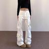 Women's Tie-Dye Distressed Cargo Pants - Versatile Straight-Leg with Slight Flare