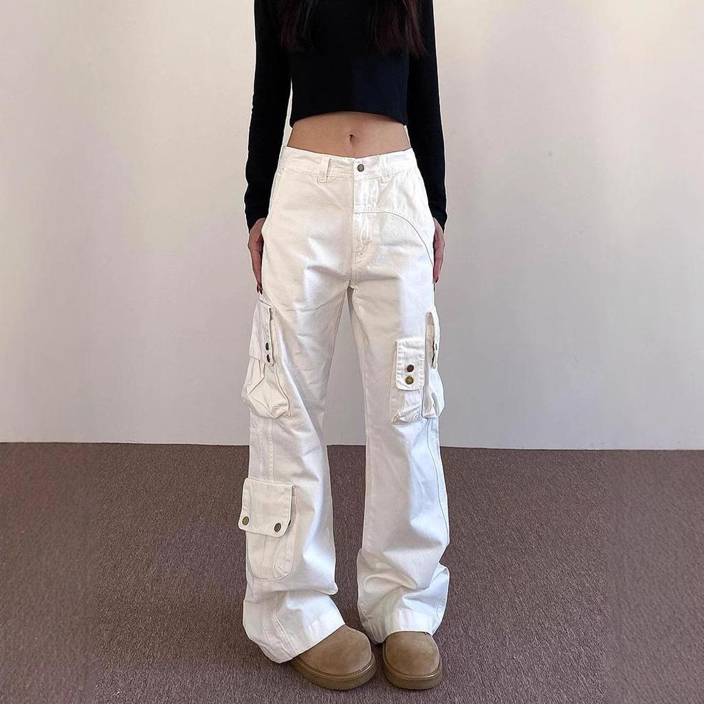 Women's Tie-Dye Distressed Cargo Pants - Versatile Straight-Leg with Slight Flare