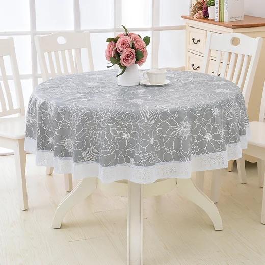 Round Table Cloth Environmental Protection Plush Plastic Tablecloth PVC Tablecloth Waterproof, Oil Proof and Washable