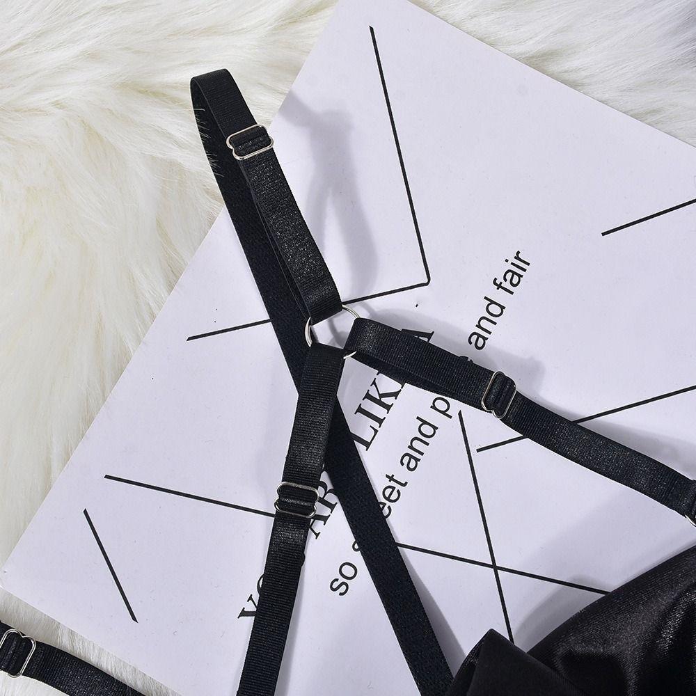 Hollow Out Underwear Three Piece Set Bow Women Lingerie Set Comfortable Satin Silk Bra Suit  Home