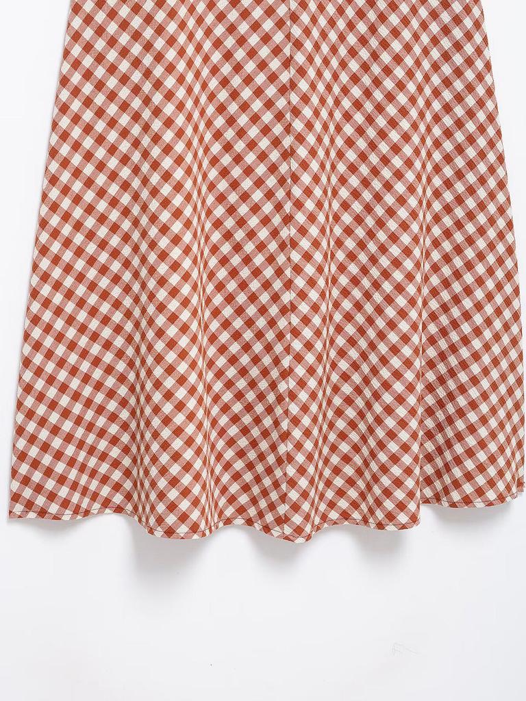 Spring 2025 European & American Style Women's Plaid Camisole Top and Midi Skirt Set