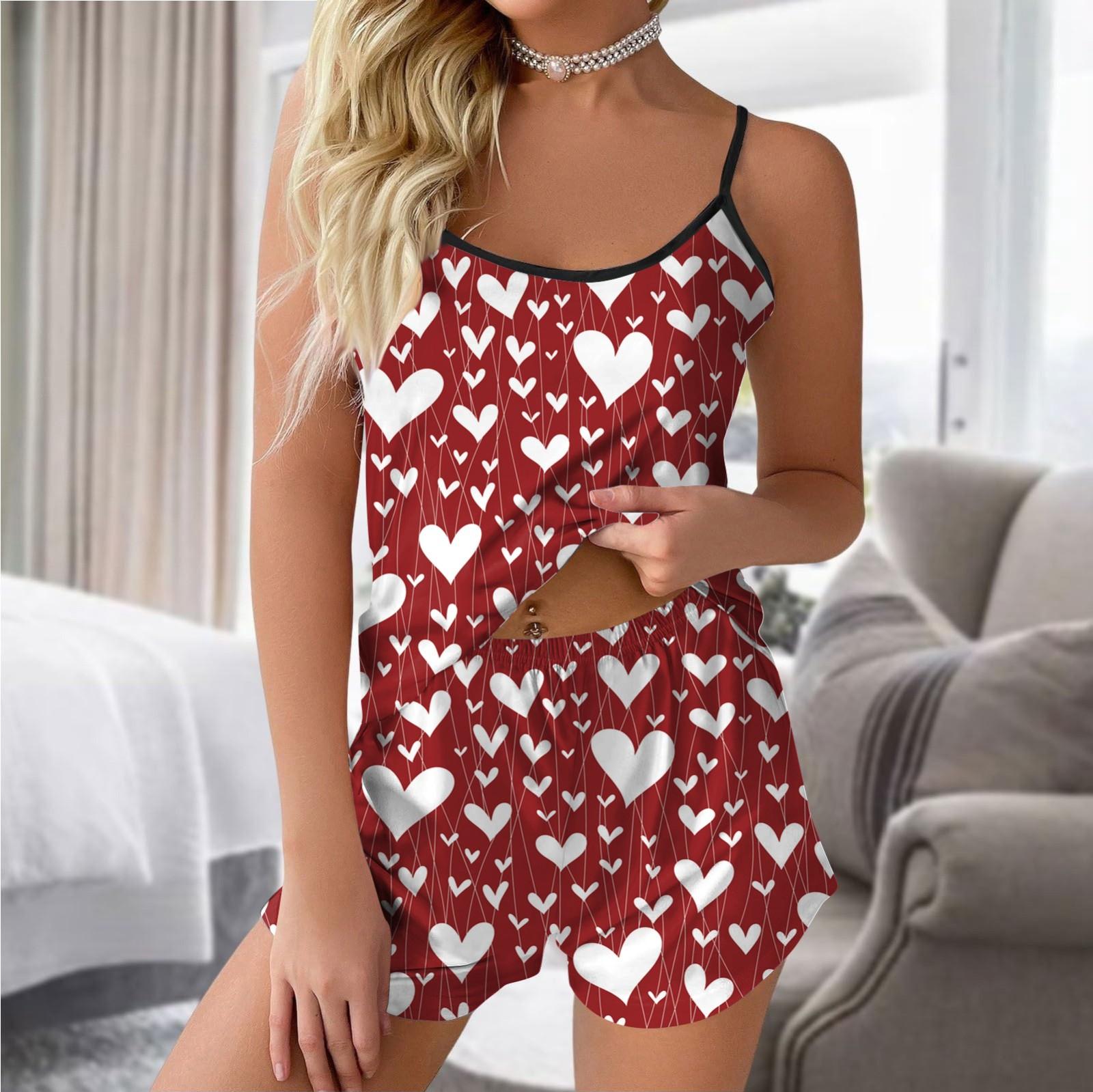 

Пижамные комплекты для женщин, мягкие комплекты домашней одежды из двух предметов, топы без рукавов, шорты, одинаковые пижамы с принтом, ночная рубашка S