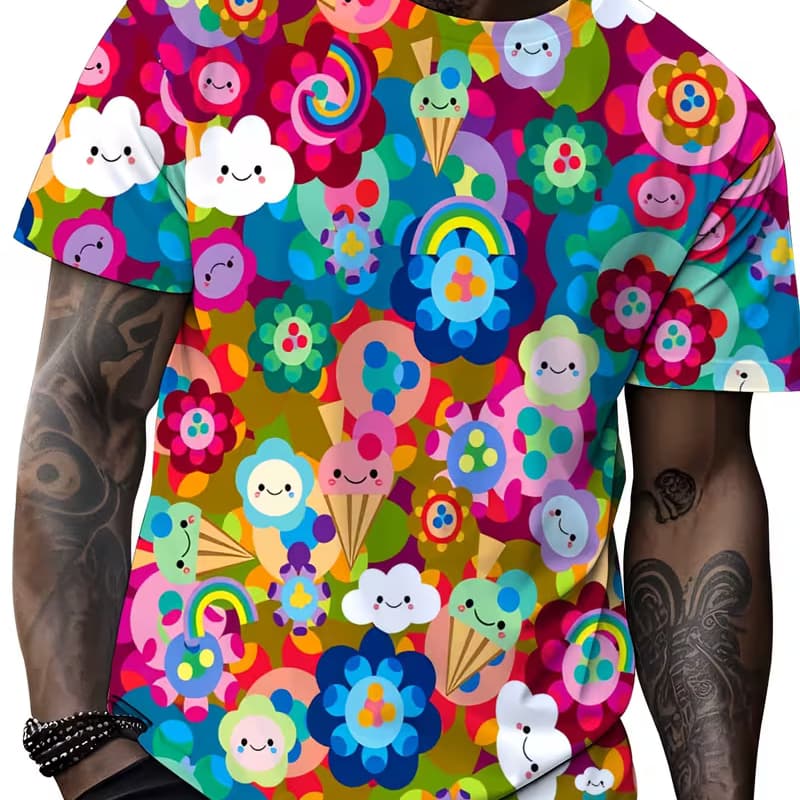 

Men s Retro 3D Graphic Print T-Shirt - Perfect for Daily Wear and Vacation S