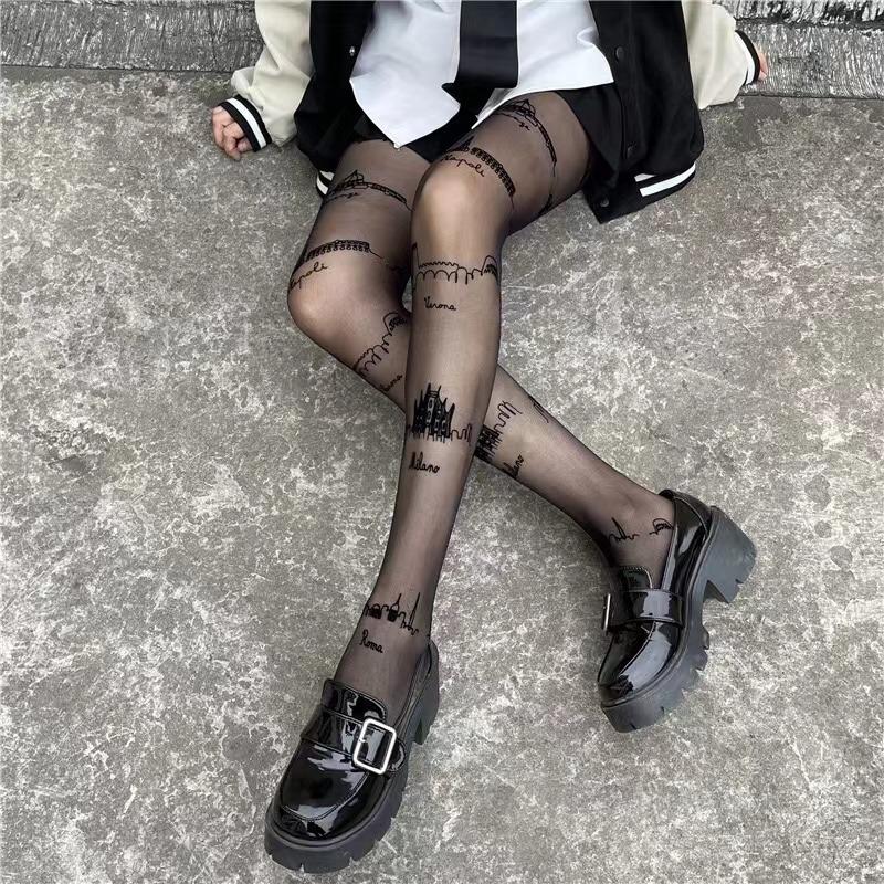 Schwarze Damenstrumpfhose mit Sternenmuster Mesh Sexy Transparent Strumpfhose Weiblich Sommer Stretch Nylon Strumpfwaren Strümpfe Nachtclub Strumpfwaren