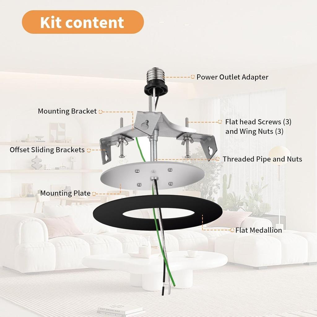 Upgrade R5 and 6 Complete Recessed Can Light Conversion Kit, Ceiling Light Fixture, Pendant & Hanging Light, Ceiling Fan Compatible, 7¾ Inch Flat