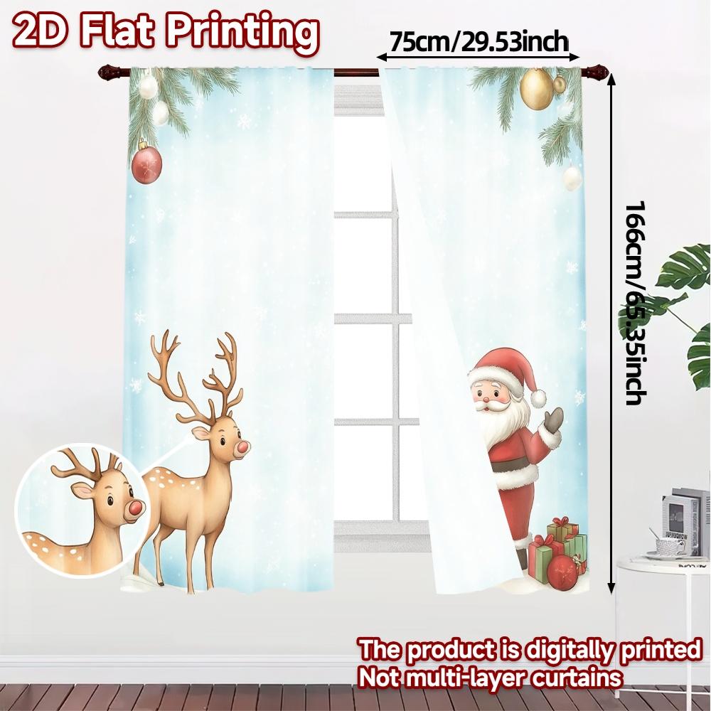 2pcs,Curtains Cute Santa Reindeer Christmas (2) Modern Minimalist Curtains Durable 100% Polyester Fabric Curtains Outdoor