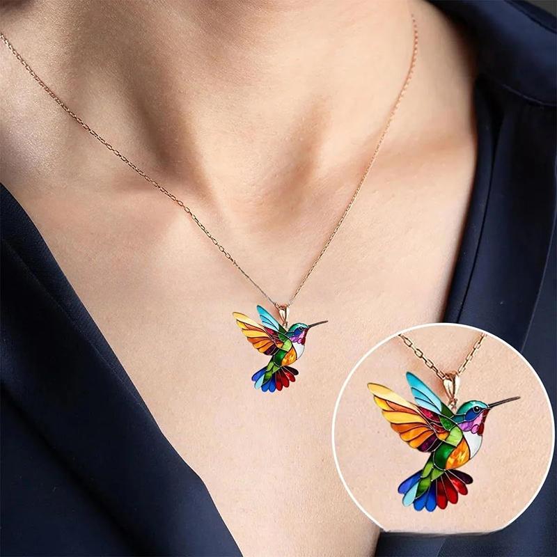 Colorful Hummingbird Necklace, Alloy Colorful Hummingbird Necklace For Women,Cute Mini Colorful Hummingbird Pendant Necklace