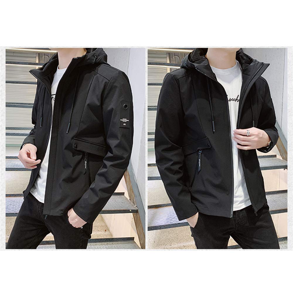 Long Plus Black M [Poperdision] Men's Jacket, Sleeved, Plain, Warm, Popular, Windbreaker, Spring, Autumn, Winter, Hooded, Casual, Windproof,