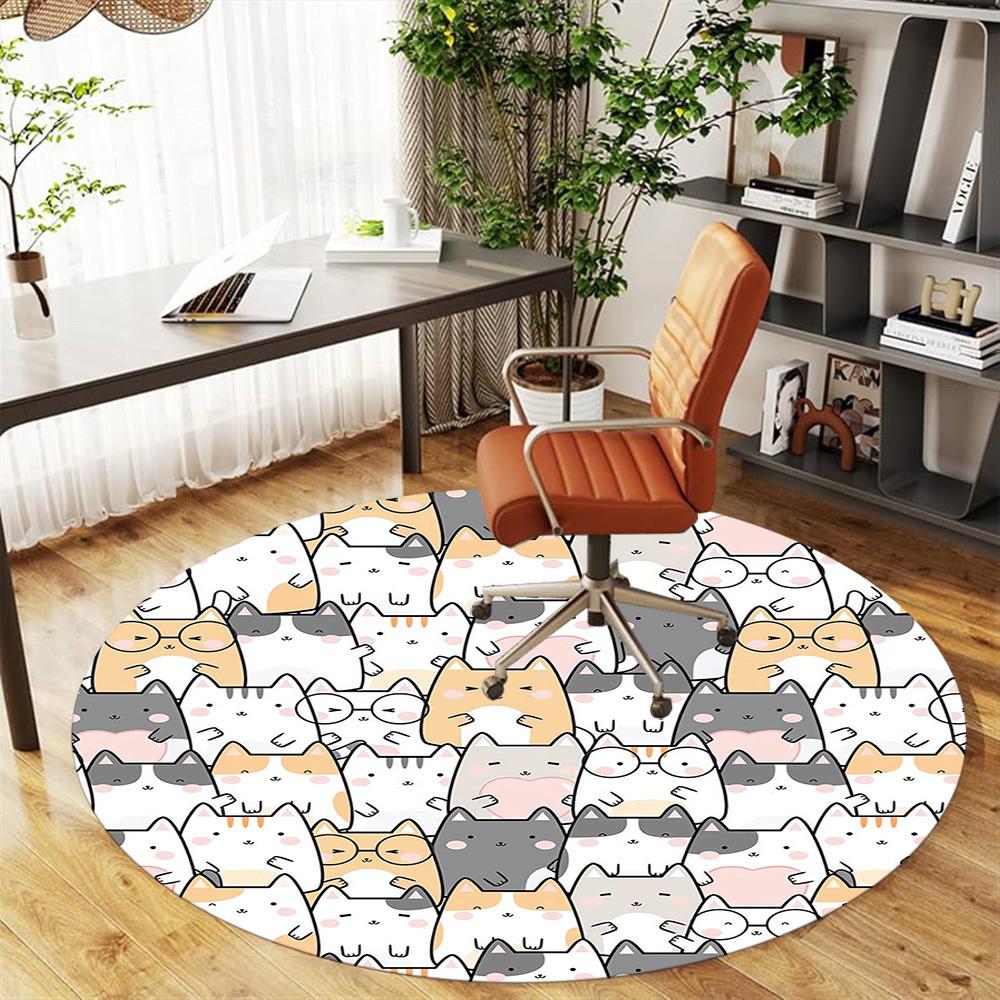 1pc Cat Circle Round Chair Mat Area Rug - Non-Slip, Floor Mat for Office, Bedroom, and Indoor Decor -1002090