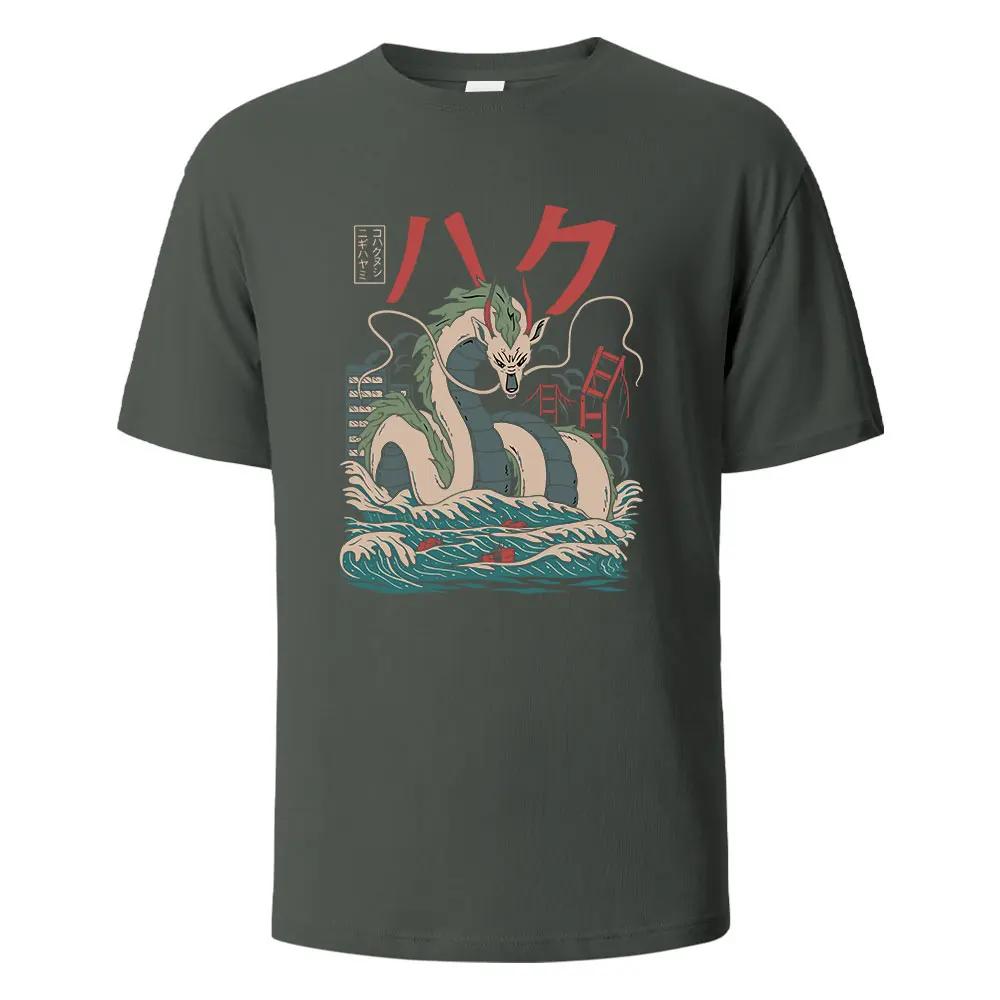 Dragon Printing Men‘s T-shirt Casual Breathable Tees 100%Cotton Funny Loose Tops Street Oversized T-Shirts For Men Women O-neck