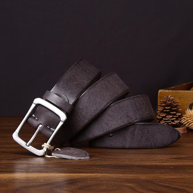 Thickened Water-Dyed Matte First Layer Cowhide Stainless Steel Belt Men'S Genuine Leather Versatile Retro Casual Jeans Belt Men'S