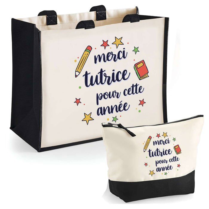 Coffret duo - PLANETEE - Merci Tutrice étoiles - Jute & coton - Personnalisable (Prénom) - Fabrication française