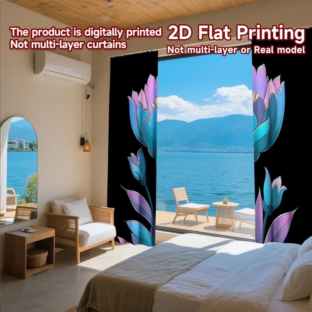 Set Of 2 Flat Printing Curtains Without Rod Glow Gradient Flower Valentine Is Day Festival Creative Versatile Durable Curtain Made Polyester