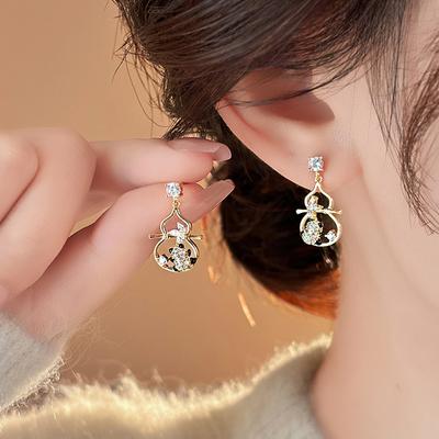 Diamond Gourd Panda Earrings New Chinese Design High-end Stud Earrings Fashion Light Luxury Personalized Earrings