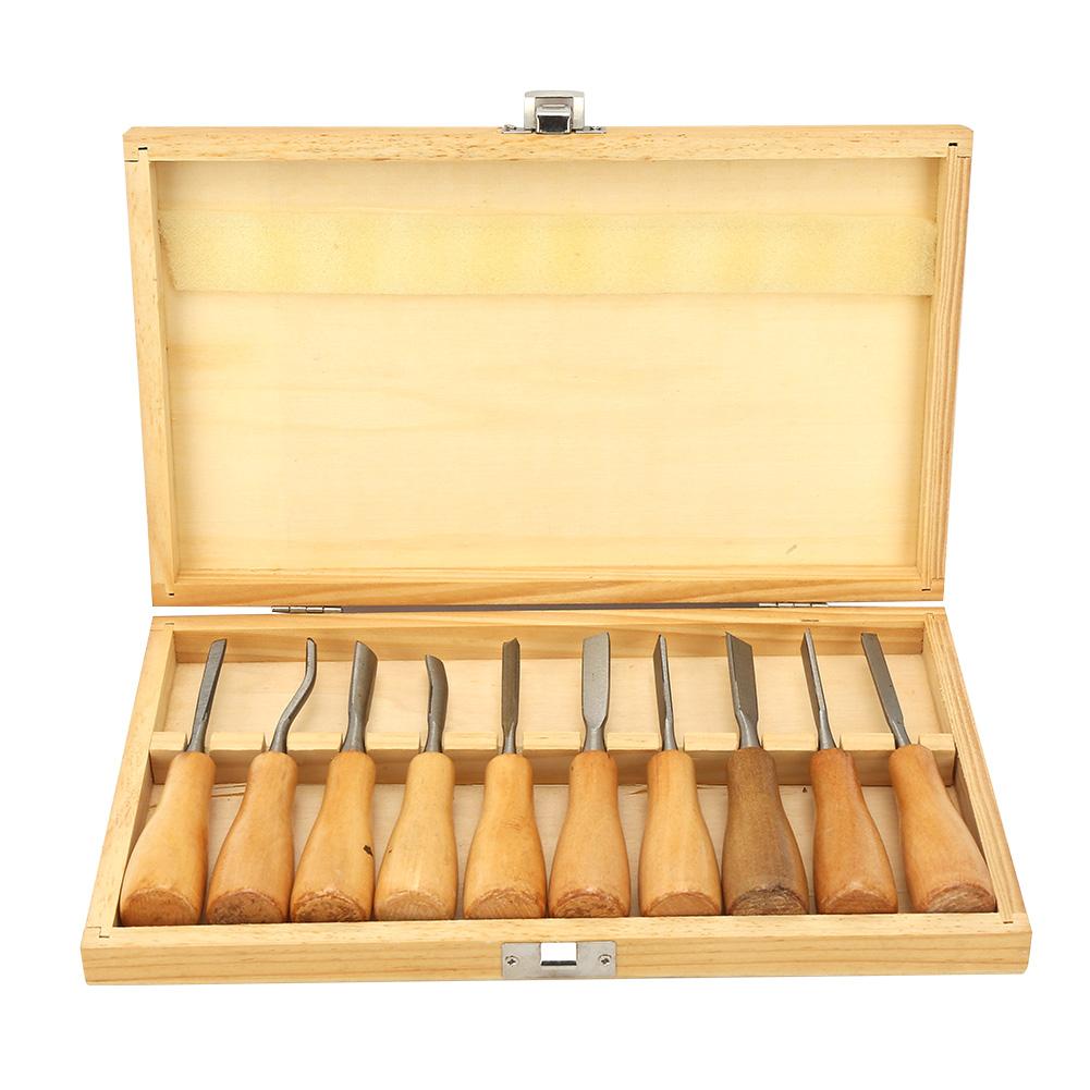 

10Pcs High Hardness Wood Handle Carving Knife Chisel Kit Set Woodworking Hand Tool