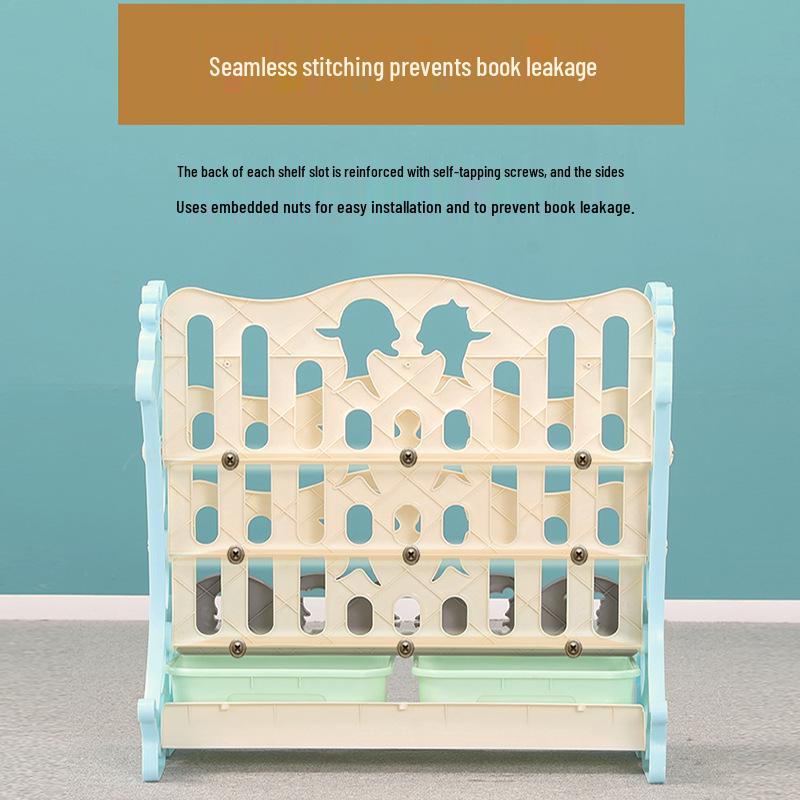 Kids' Floor-Standing Bookshelf & Toy Storage Rack - Plastic Cartoon Design