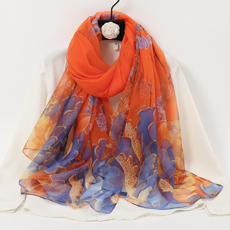 Silk Scarf for Women In Summer Beach Vacation Beach Towel Korean Style Fashion Printed Scarf Soft Yarn Protection Big Shawl