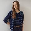 Lettering Round Neck Knit   Stripe Shawl Set Ze11qk013na
