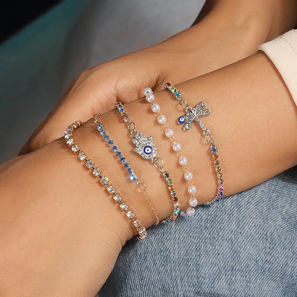 Vintage Demon's Eye Bracelet Silver Resin Bead Handchain Crystal Bracelet Set  Decoration
