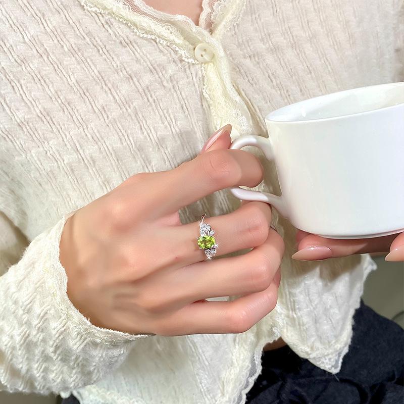 Natural spar s925 sterling silver ring women's non-fading ring flying together high-end accessories women's daily jewelry gifts