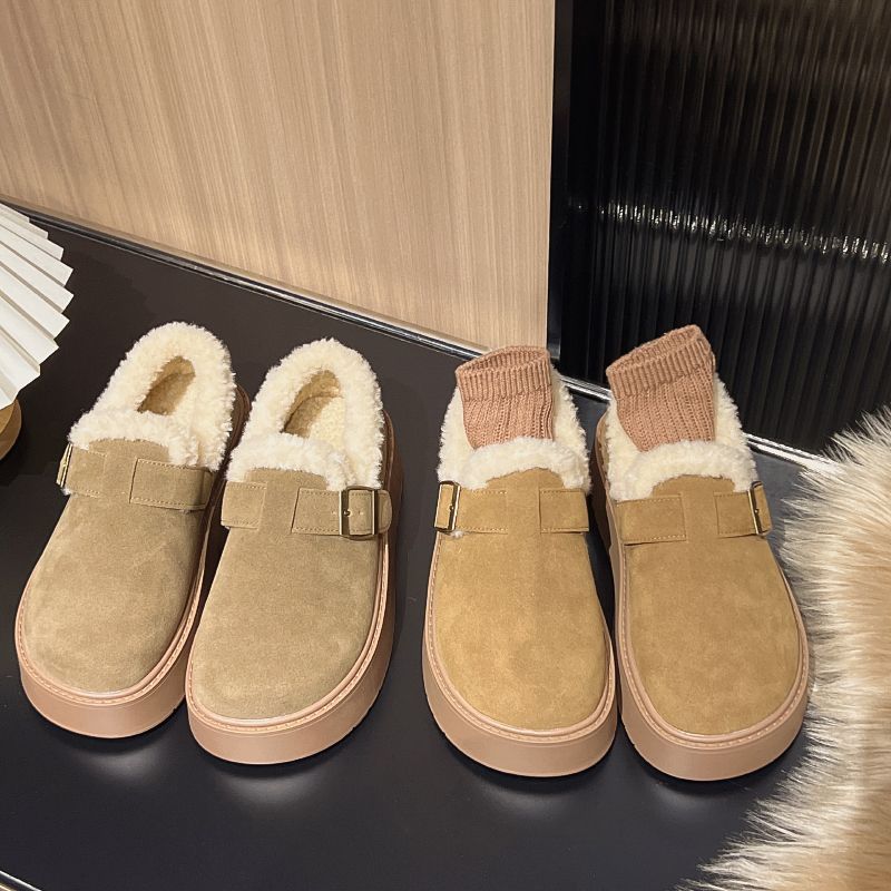 Thickened thick-soled versatile fluffy skirt Birkenstocks loafers snow boots cotton shoes retro matching