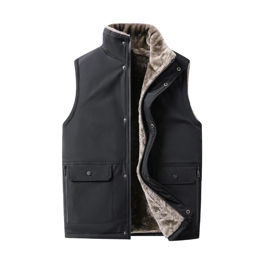 Autumn Winter Men Plush Vest V-neck Sleeveless Fleece Male Coat Solid Color Single-breasted Comfortable Man Waistcoat