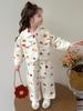2025 Herbst Mädchen Off-White Denim-Set mit kleiner Blumenstickerei - Koreanischer Stil Zweiteiler für den Kindergarten