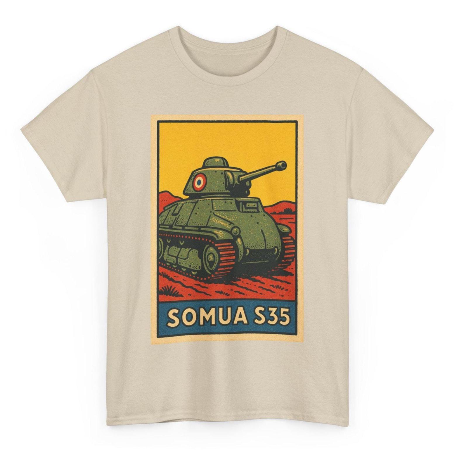 Somua S35 Tank T-Shirt: Retro Comic French World War 2 Tee S